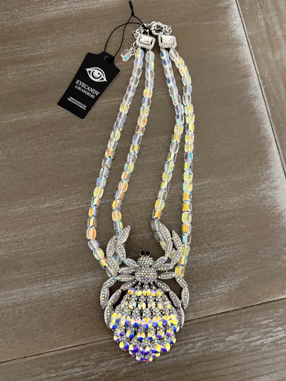 Eye Candy Iridescent Crystal Spider Statement Necklace Halloween - Picture 7 of 7